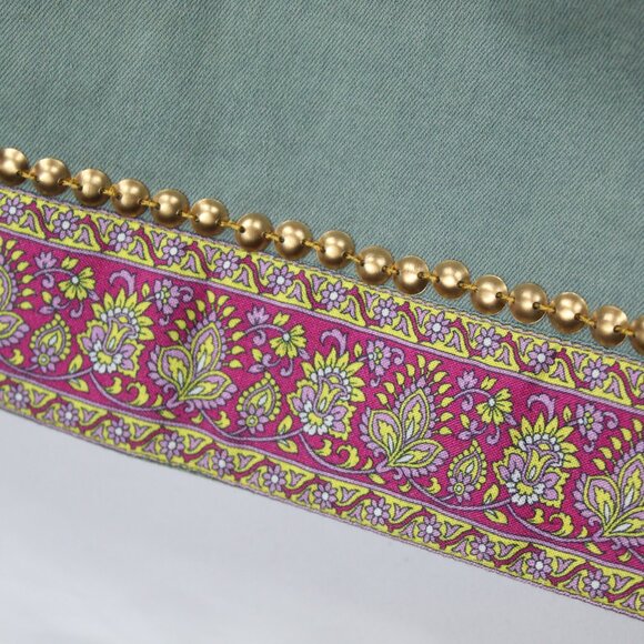 ARATTA SILENT JOURNEY GREEN WOMEN'S DENIM PANTS EMBROIDERED STUDDED FLORAL BOHO - Picture 10 of 10